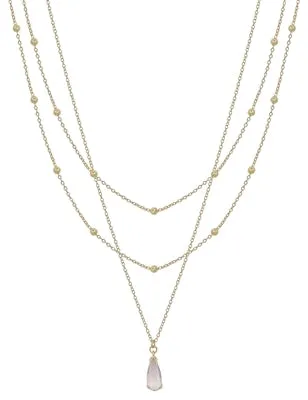 Gold Layered Pink Teardrop Necklace