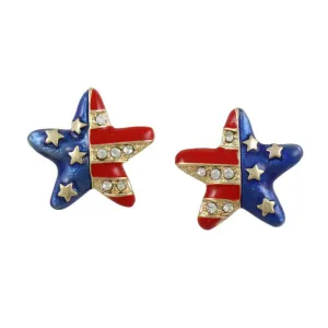 Gold Patriotic Red White Blue Star Pierced Earring - PRF154E
