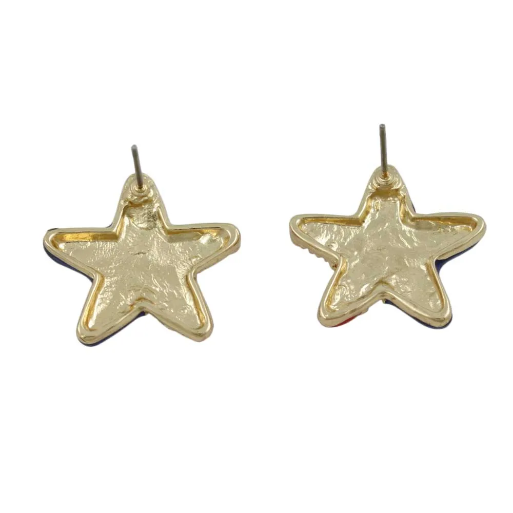 Gold Patriotic Red White Blue Star Pierced Earring - PRF154E