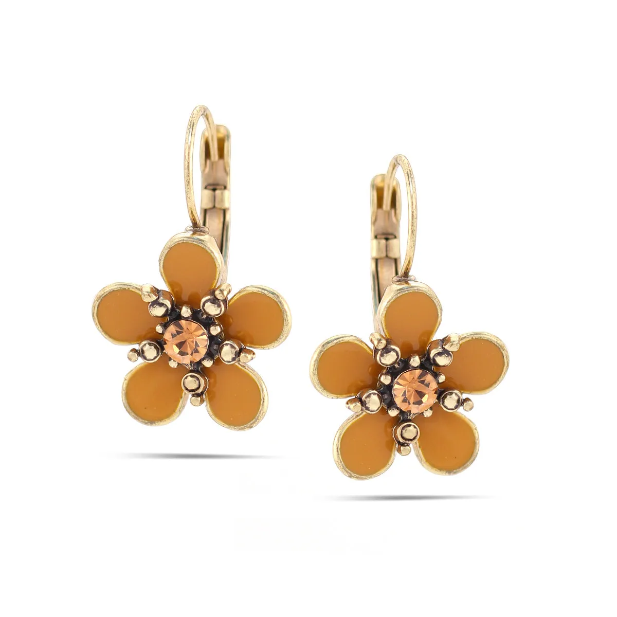 GOLD PEACH FLOWER  EARRINGS #214OR3501 (1F13)