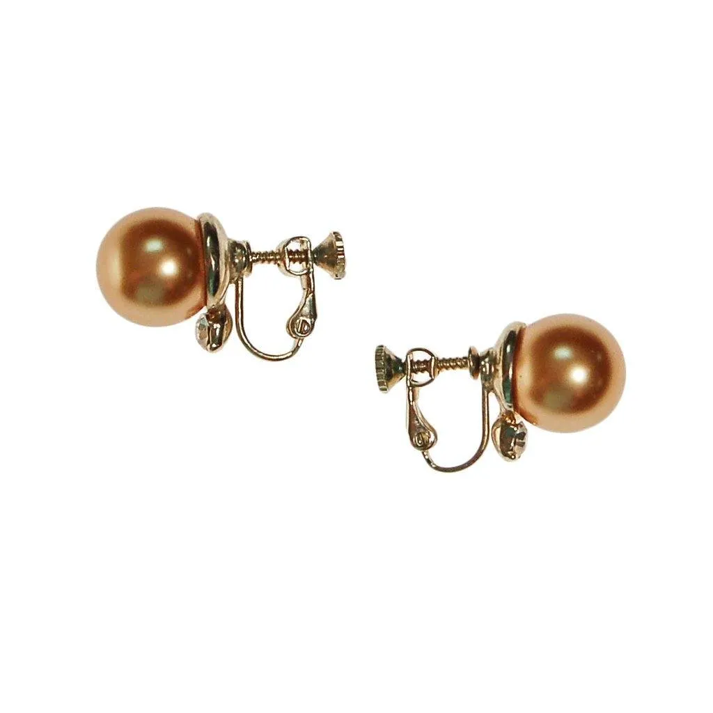 Gold Pearl Earrings with Cubic Zirconia