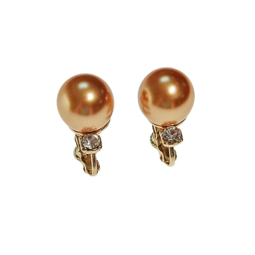 Gold Pearl Earrings with Cubic Zirconia