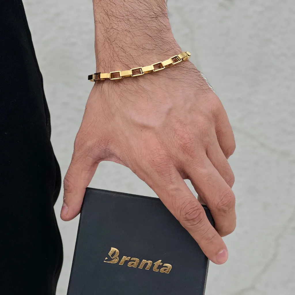 Gold Plated Square Link Bracelet (8 Inch)