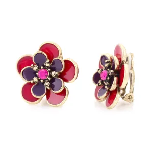 GOLD PURPLE AND PINK FLOWER CLIP ON EARRINGS #214RD3401 (1B6)