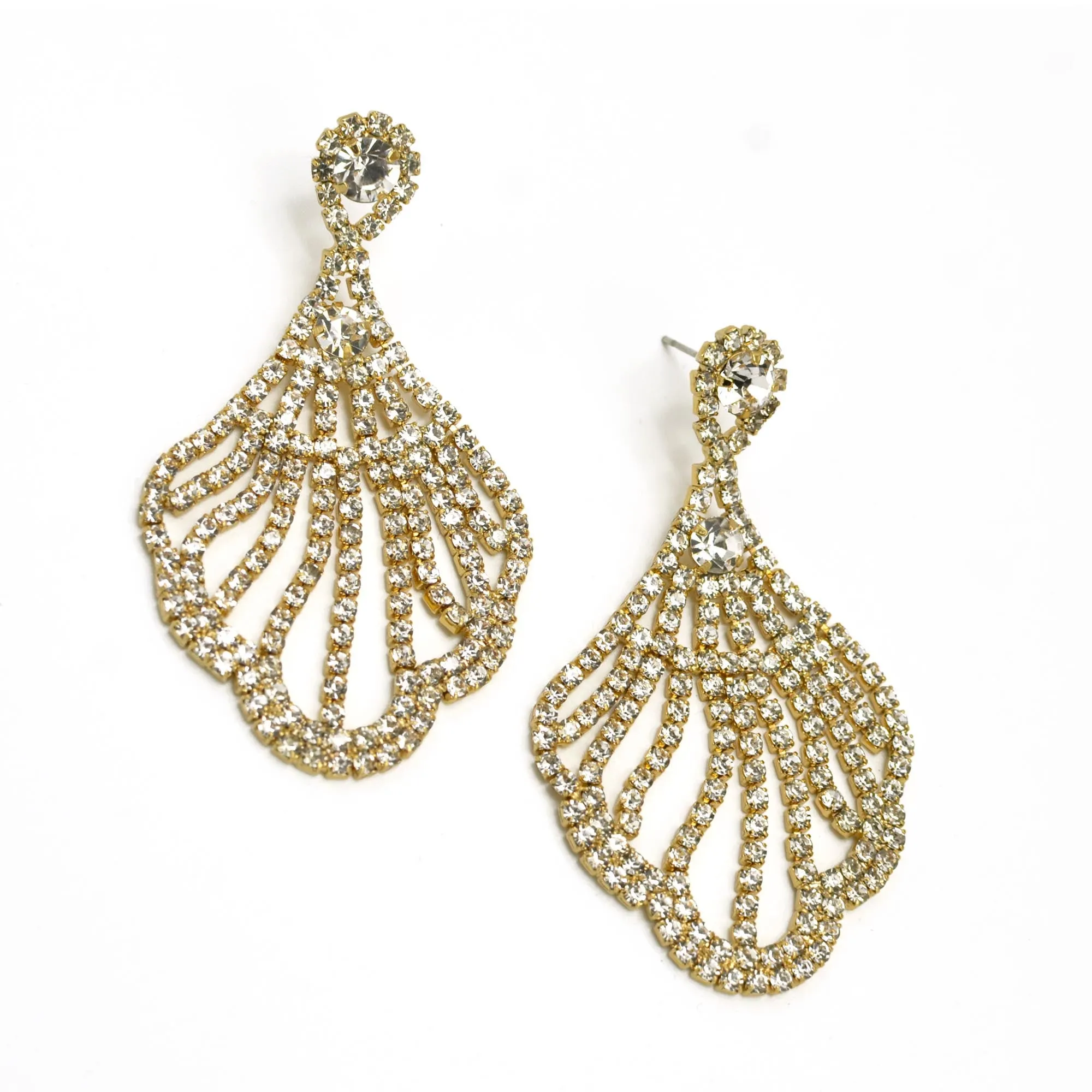 GOLD RHINESTONE CRYSTAL DROP EARRINGS #27360CR-G (LB21)