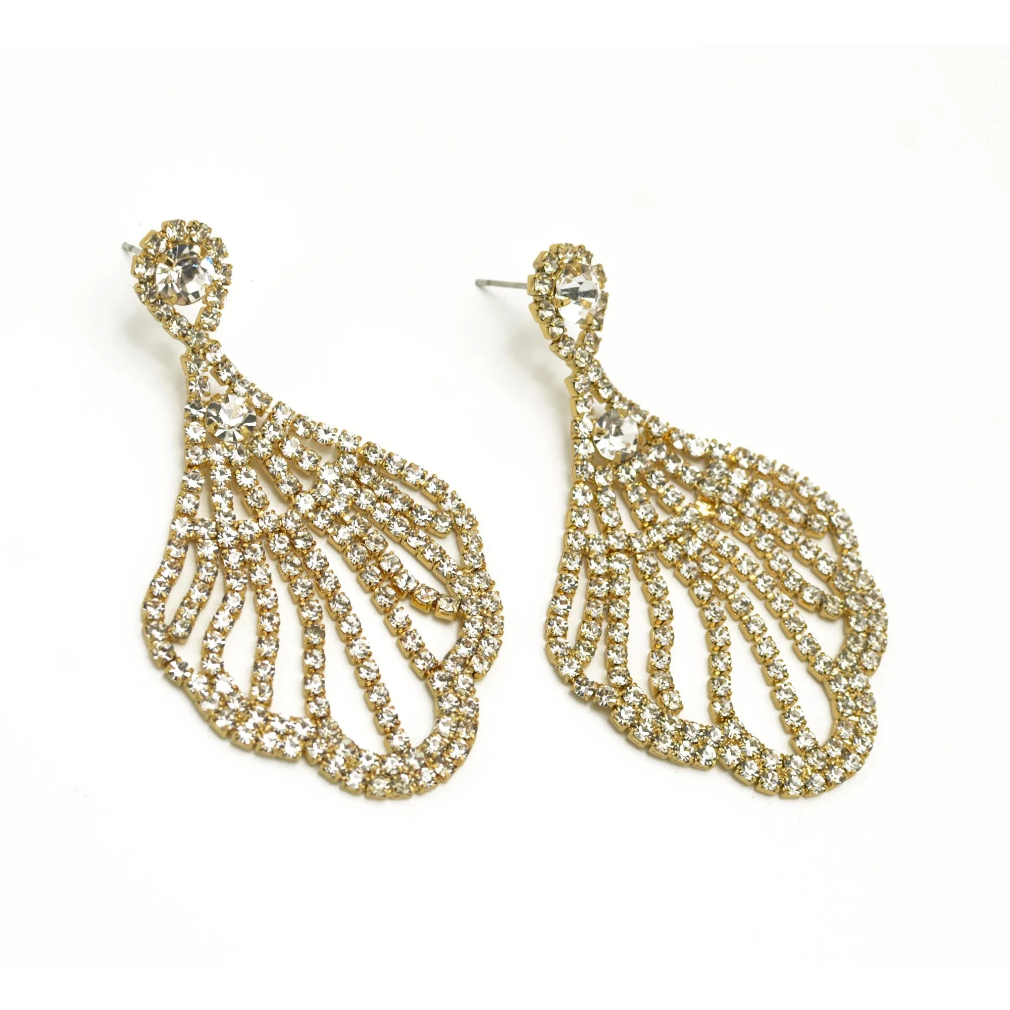 GOLD RHINESTONE CRYSTAL DROP EARRINGS #27360CR-G (LB21)