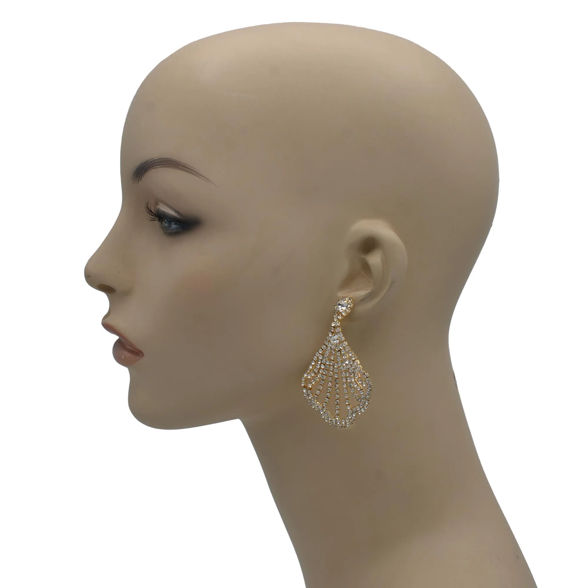 GOLD RHINESTONE CRYSTAL DROP EARRINGS #27360CR-G (LB21)
