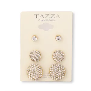 GOLD RHINESTONE CRYSTAL SET OF 3 ROUND POST EARRINGS #SWKK-11618GLD (AG17)