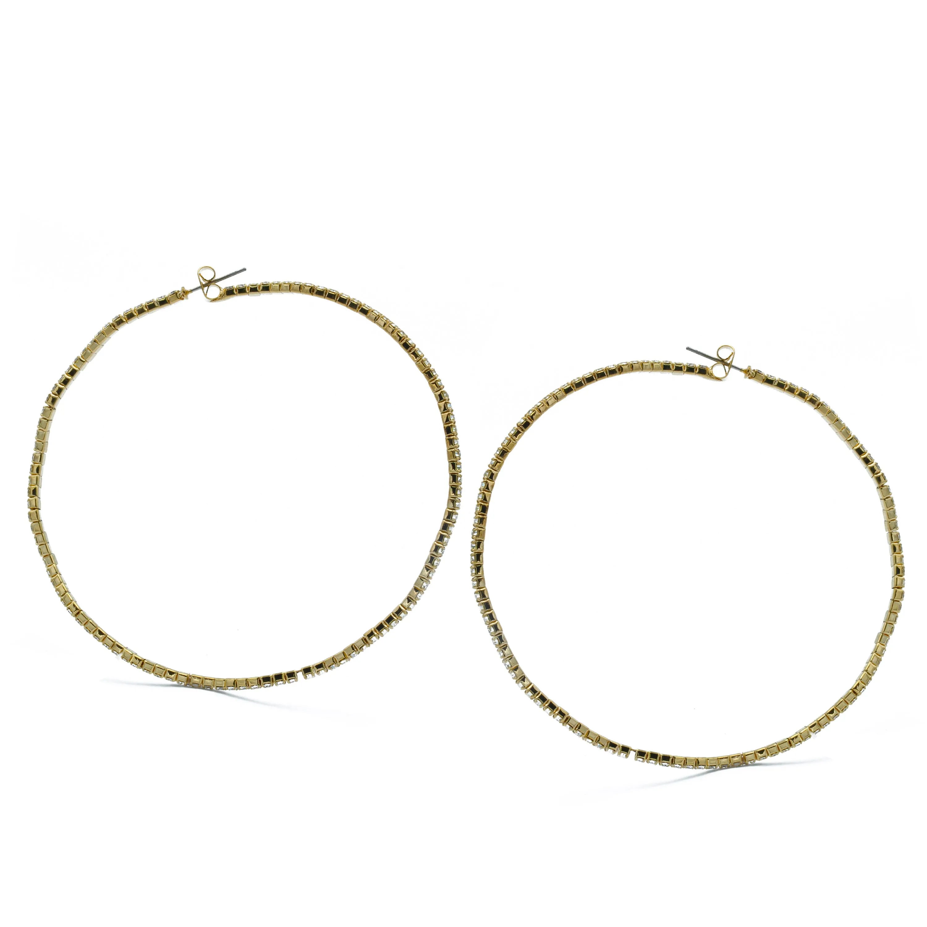 GOLD RHINESTONE HOOP EARRINGS 3" INCH DIAMETER #HNE90615GD(IC26)