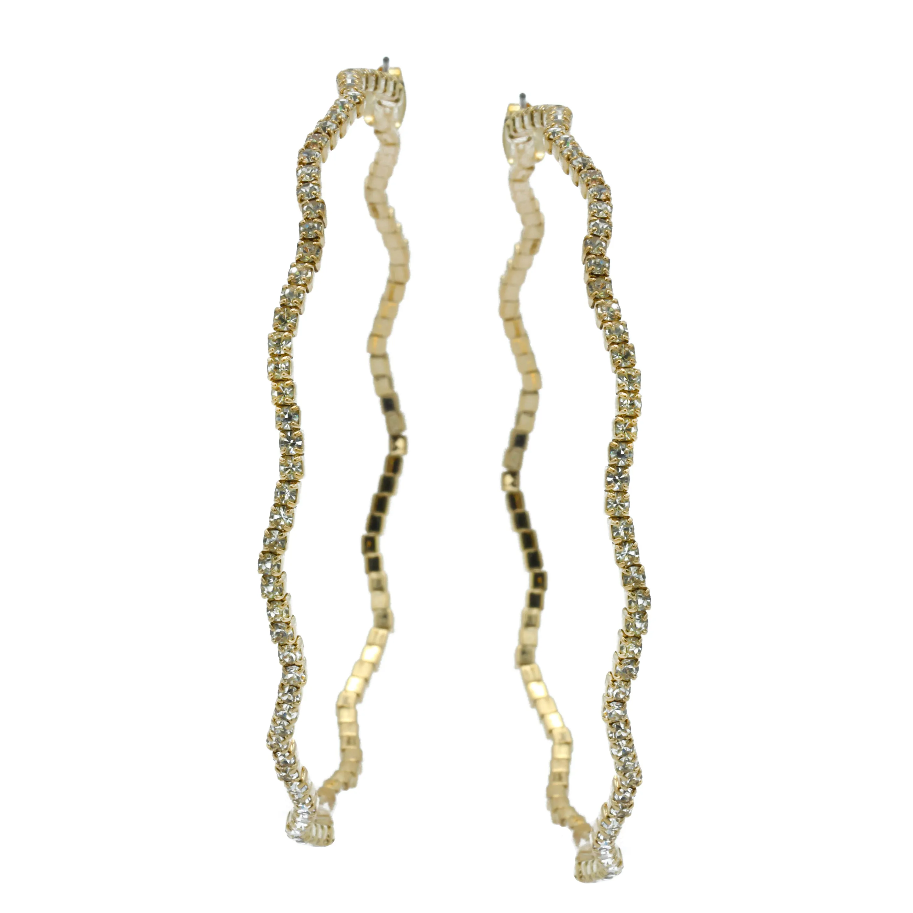 GOLD RHINESTONE HOOP EARRINGS 3" INCH DIAMETER #HNE90615GD(IC26)
