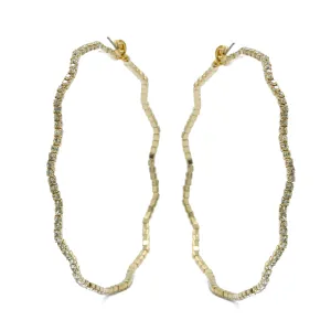 GOLD RHINESTONE HOOP EARRINGS 3" INCH DIAMETER #HNE90615GD(IC26)