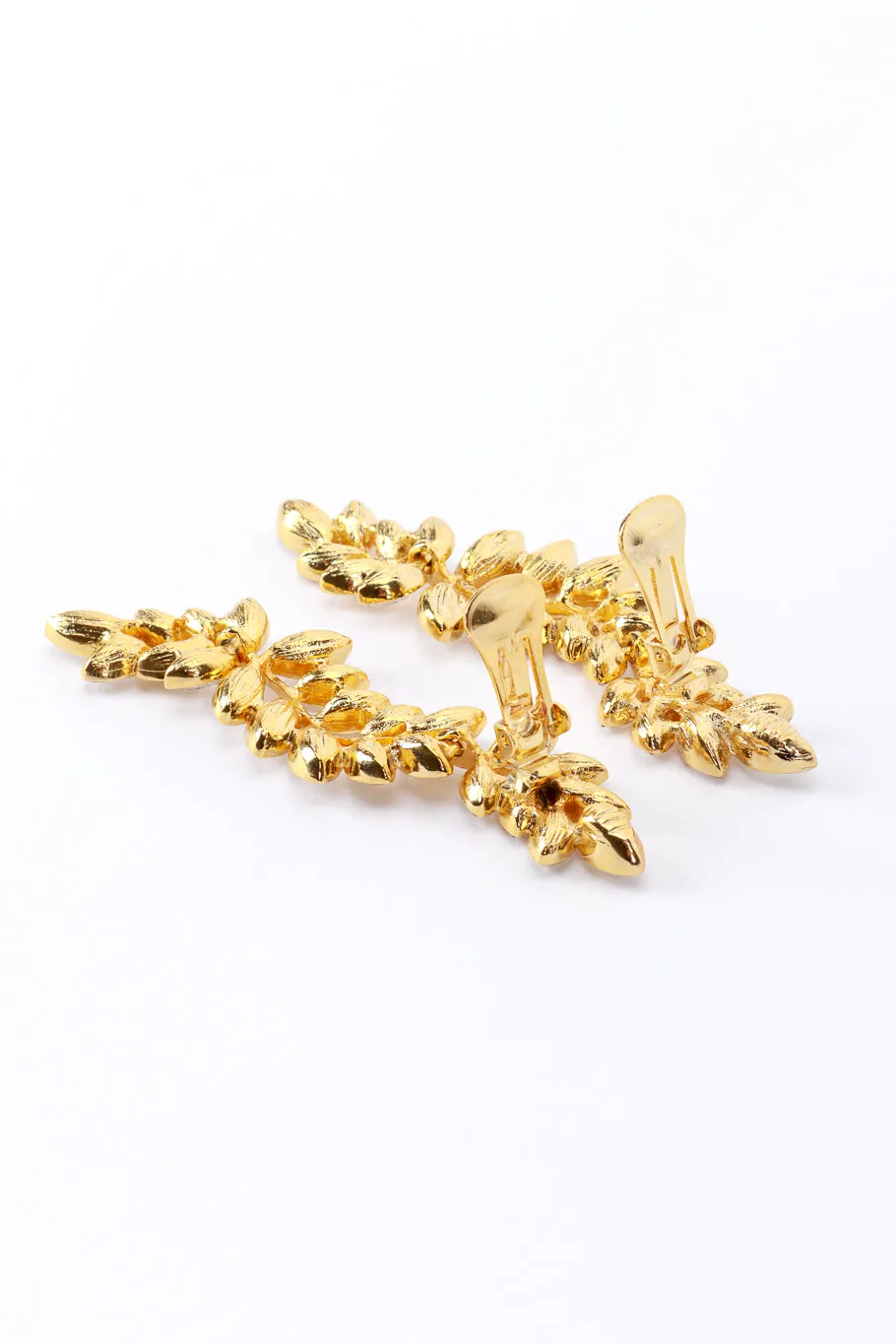 Gold Rhinestone Leaf Drop Earrings