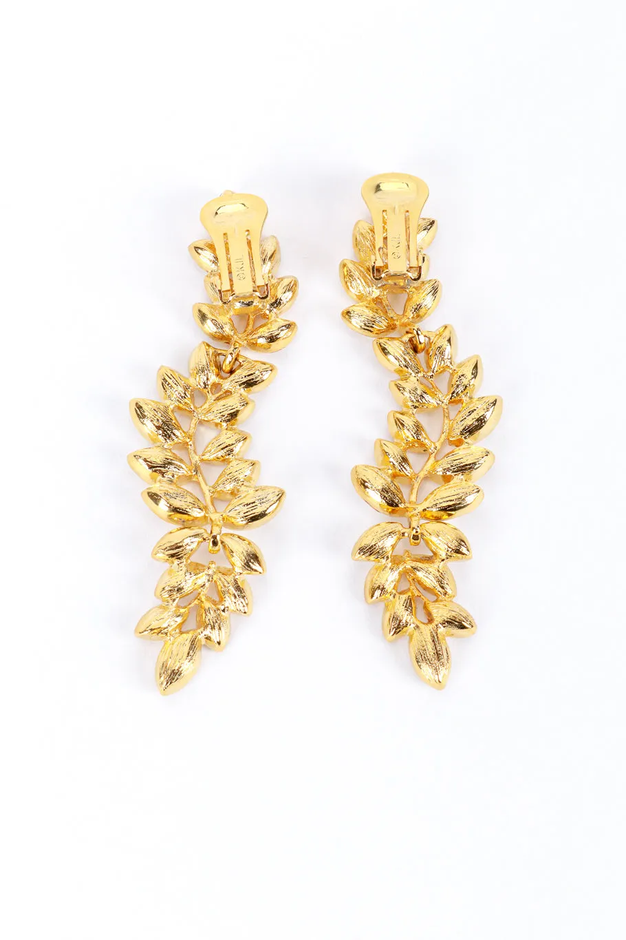 Gold Rhinestone Leaf Drop Earrings