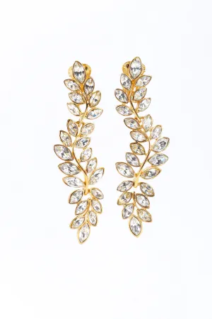 Gold Rhinestone Leaf Drop Earrings