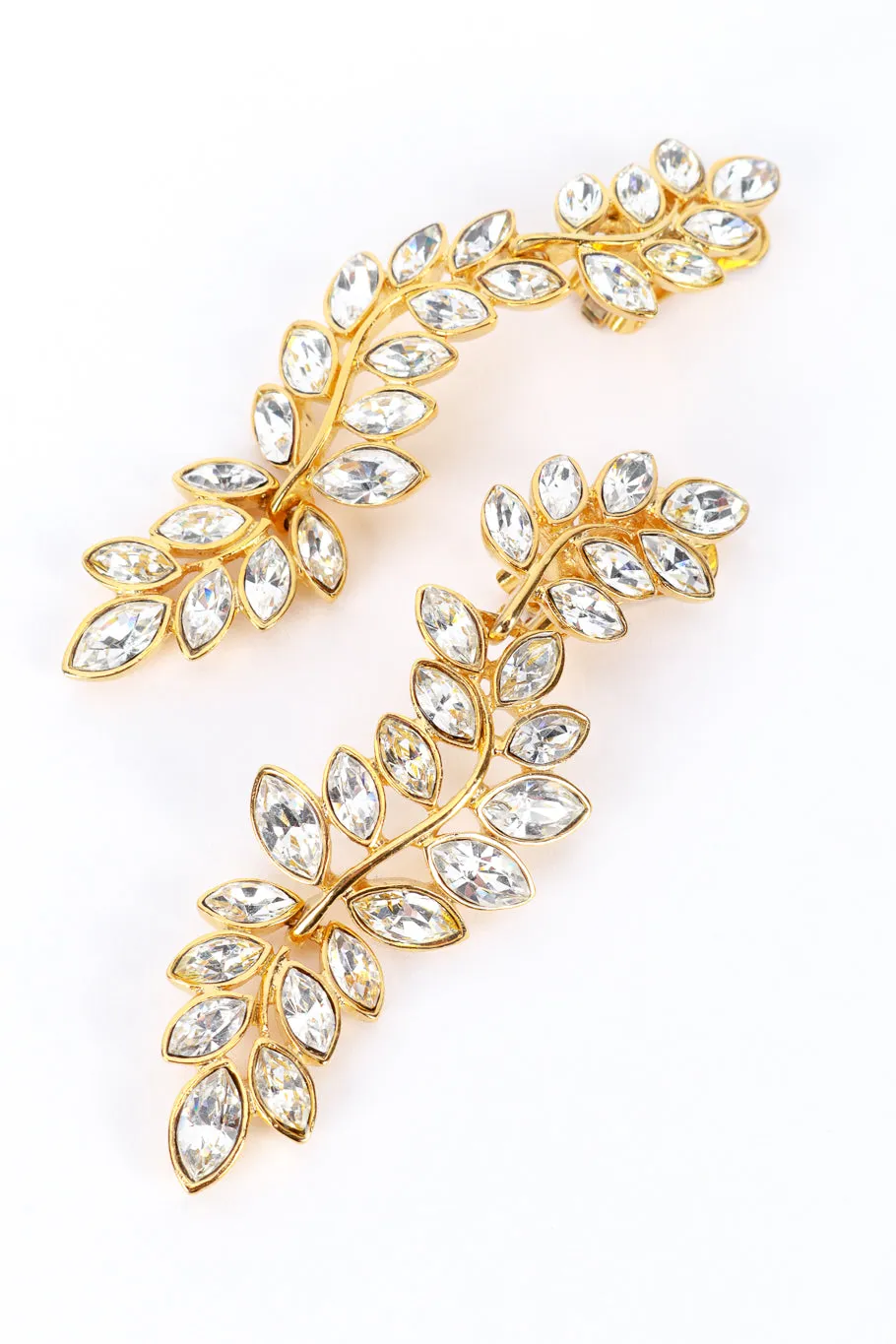 Gold Rhinestone Leaf Drop Earrings