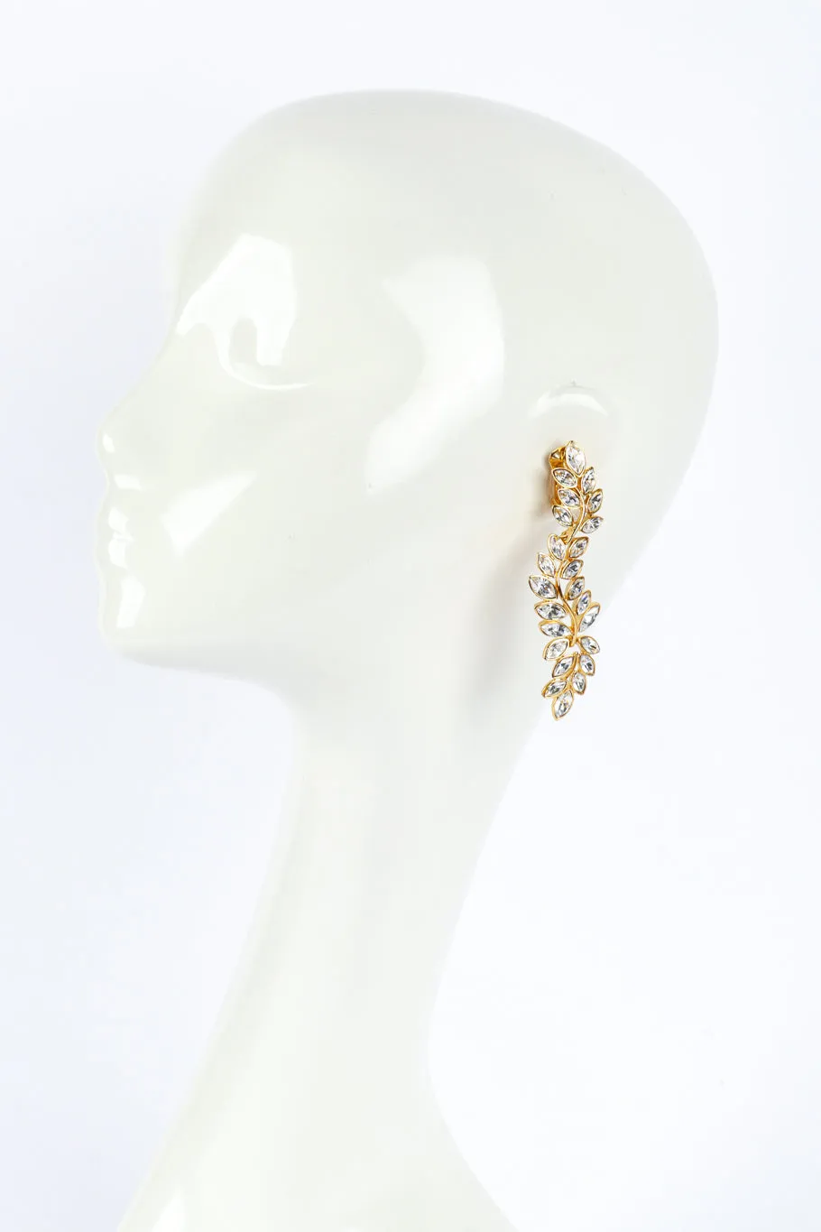 Gold Rhinestone Leaf Drop Earrings