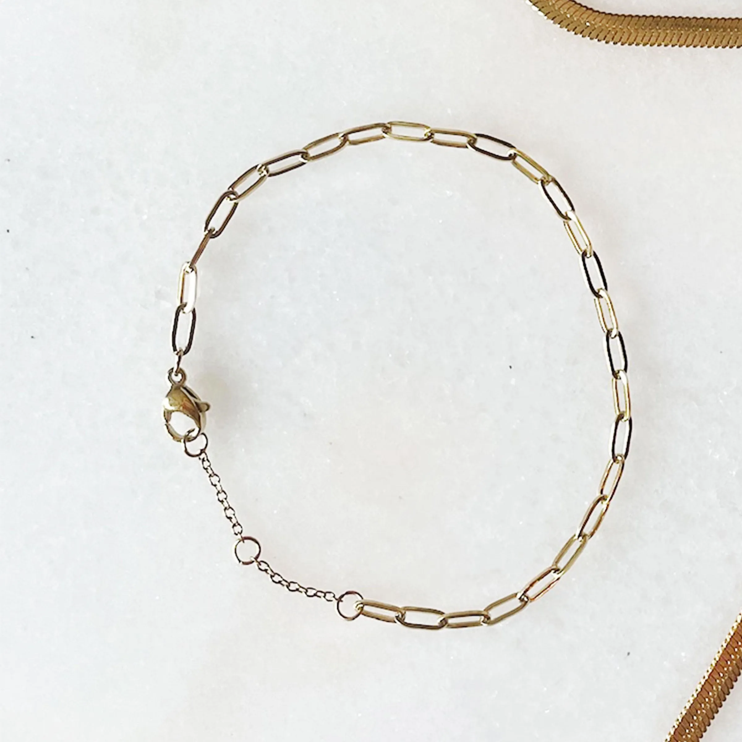 Gold Small Paperclip Bracelet | Waterproof | Stainless Steel