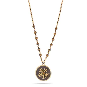 GOLD SNOWF LAKES BROWN PENDANT TIGER'S EYE BEADS  NECKLACES #157BR1201 (2D4/10E5)