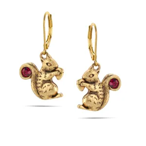 GOLD SQUIRREL PURPLE CRYSTAL  EARRINGS #214RD3101 (1B6)