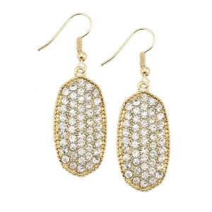 Gold Tone Thin Oval Clear Rhinestone Earring