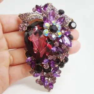 Gold-Tone Vintage Purple Flower Cluster Brooch Pin Pendant Rhinestone Crystal