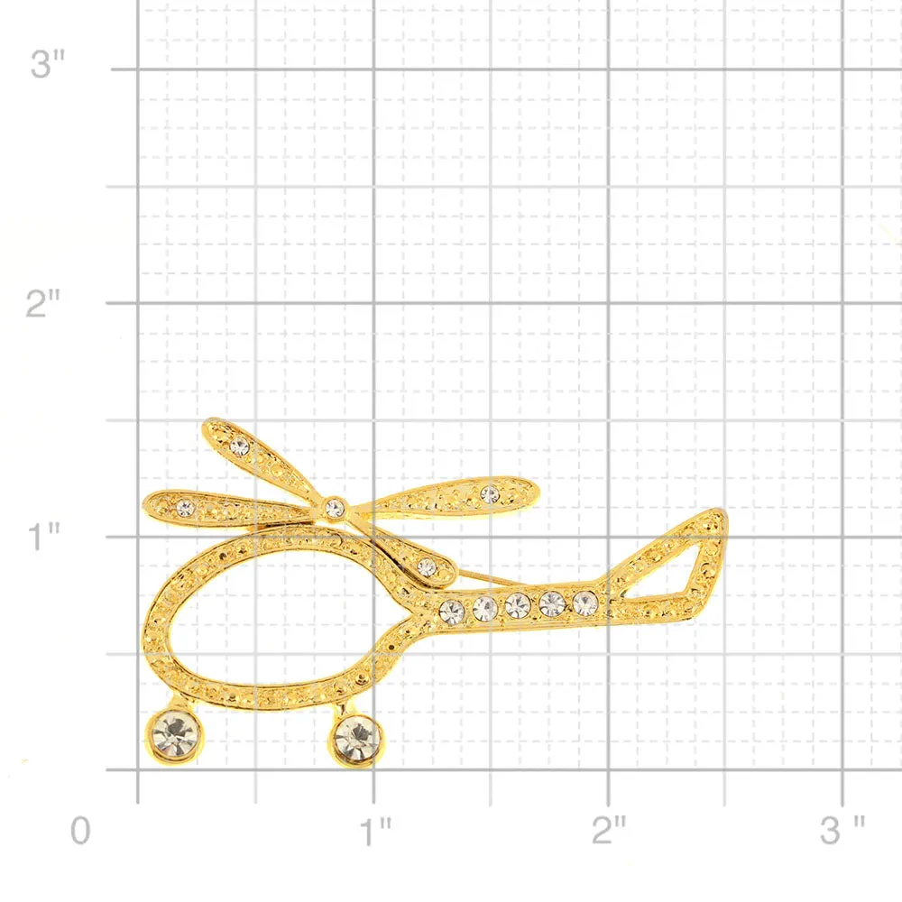 Golden Helicopter Copter Airplane Pin Brooch