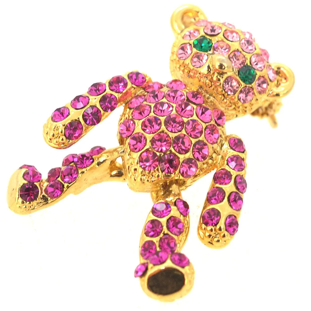 Golden Pink Teddy Bear Swarovski Crystal Brooch Pin