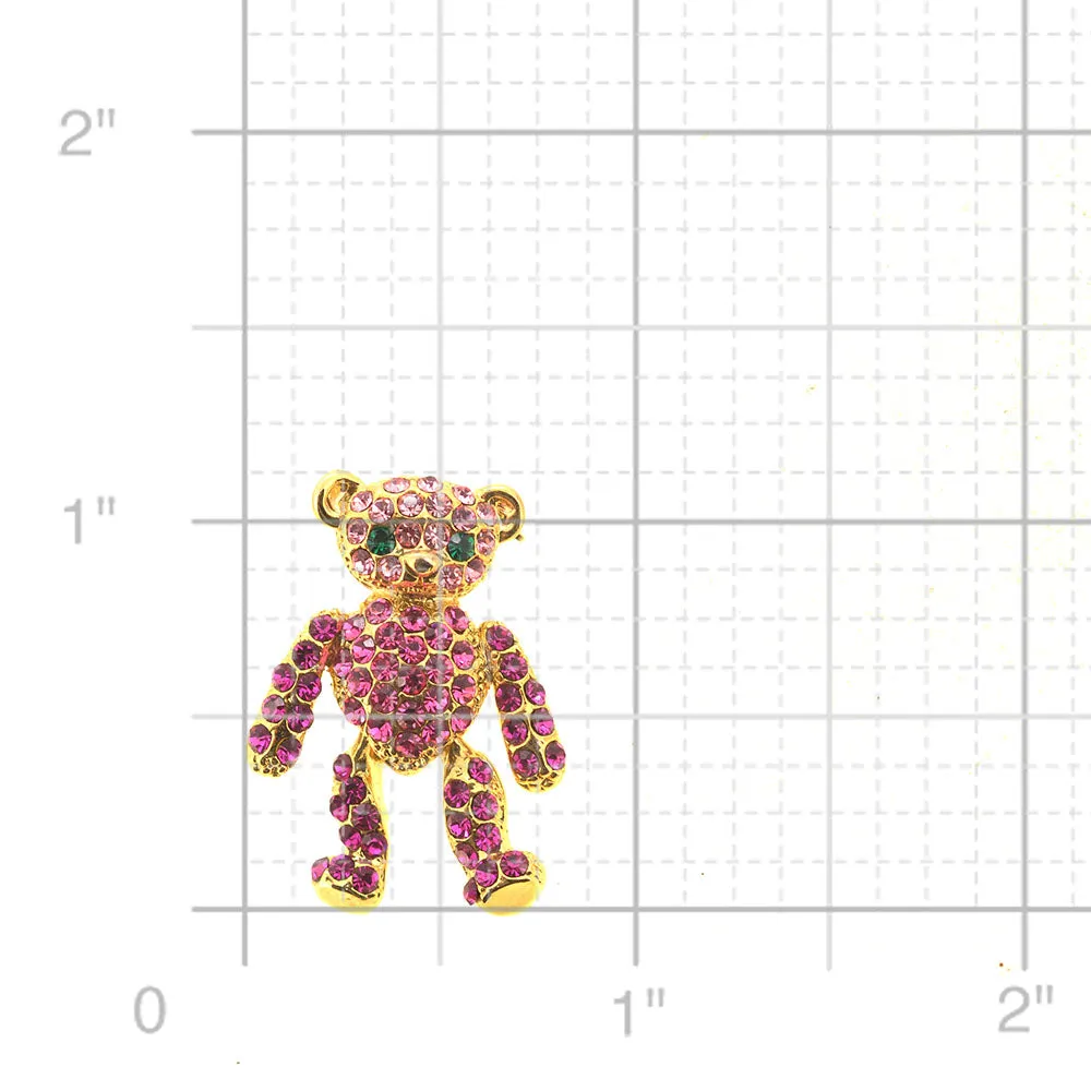 Golden Pink Teddy Bear Swarovski Crystal Brooch Pin