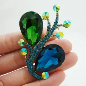 Gorgeous Charming Green Flower Gold Tone Little Brooch Pin Rhinestones Crystal