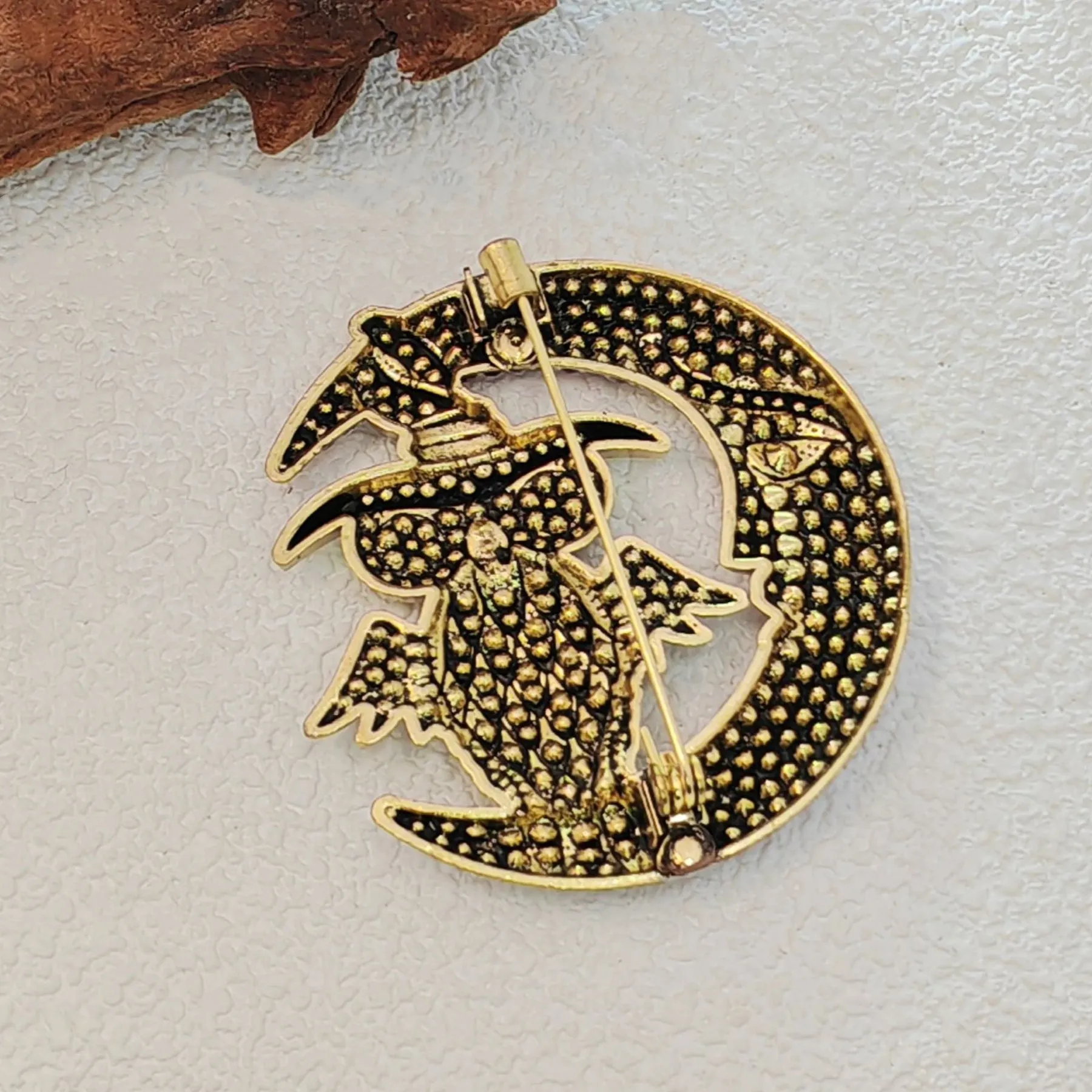 Gorgeous Crystal - Embellished Owl on Moon Brooch for Fantasy Lovers
