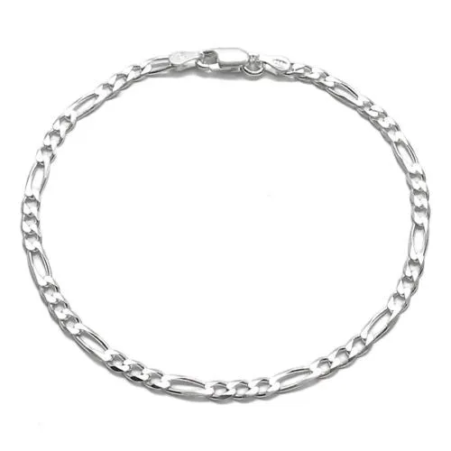 Gorgeous Sterling Silver Figaro Link Chain Bracelet 3mm (080 Gauge) - 7 Inch