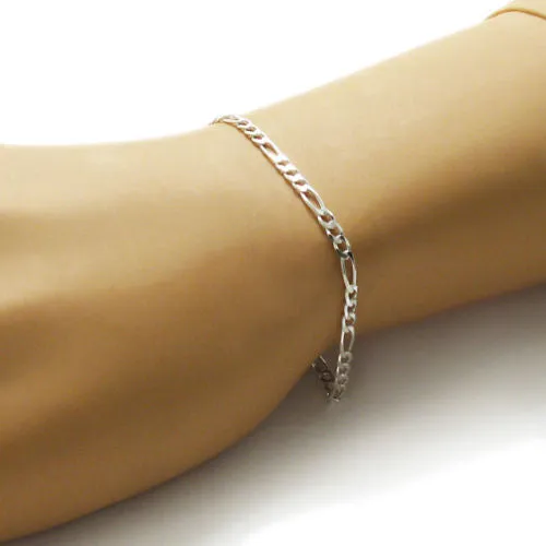 Gorgeous Sterling Silver Figaro Link Chain Bracelet 3mm (080 Gauge) - 7 Inch