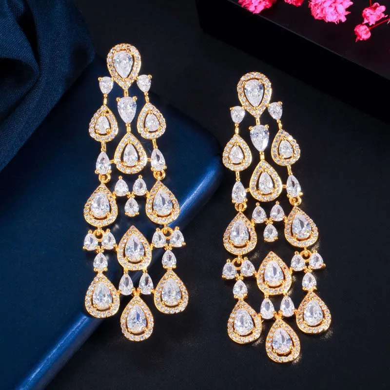Gorgeous Studded Tassel Design Wedding Drop Earrings