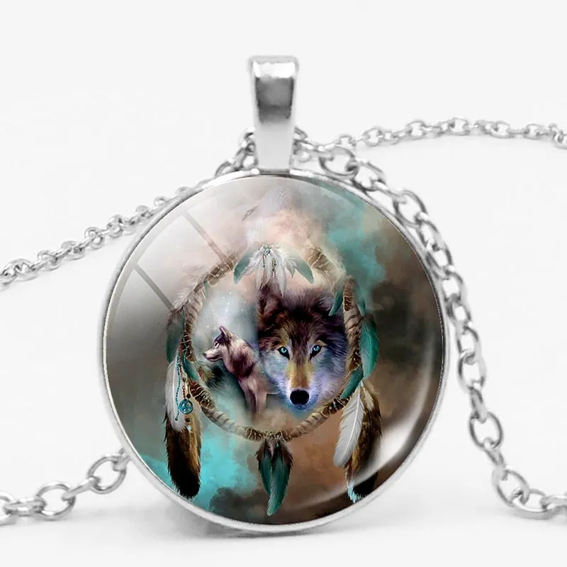Gothic Custom Necklace Nordic Glass Wolf Cabochon Dark Necklace Pendant Jewelry