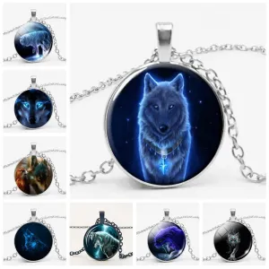 Gothic Custom Necklace Nordic Glass Wolf Cabochon Dark Necklace Pendant Jewelry