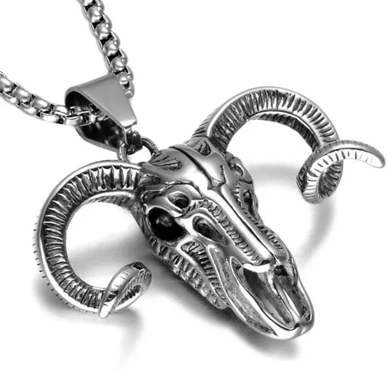 Gothic Lucifer Satan Bullhead Pendant Necklace