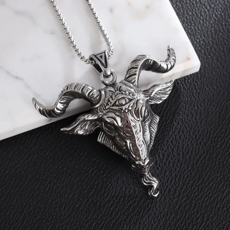 Gothic Lucifer Satan Bullhead Pendant Necklace
