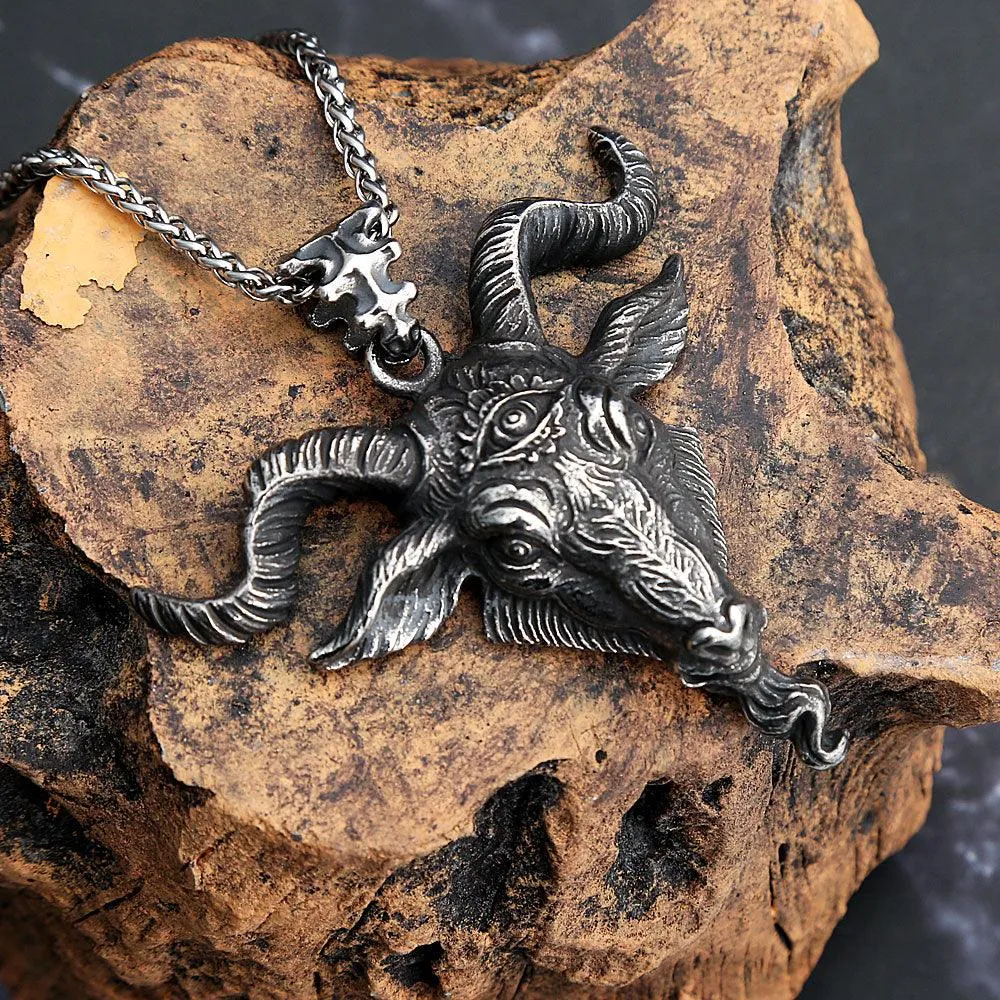 Gothic Lucifer Satan Bullhead Pendant Necklace