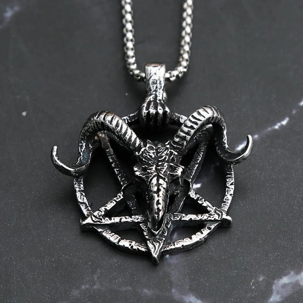 Gothic Lucifer Satan Bullhead Pendant Necklace