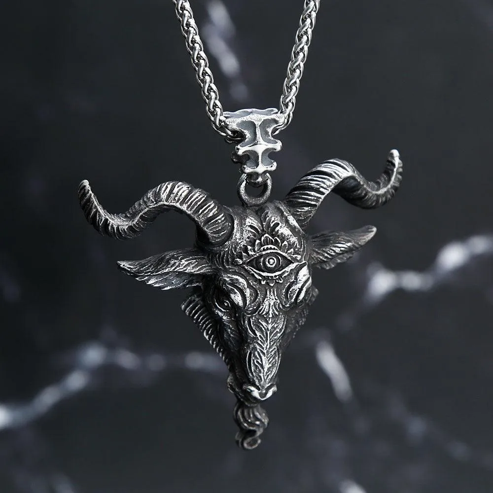 Gothic Lucifer Satan Bullhead Pendant Necklace