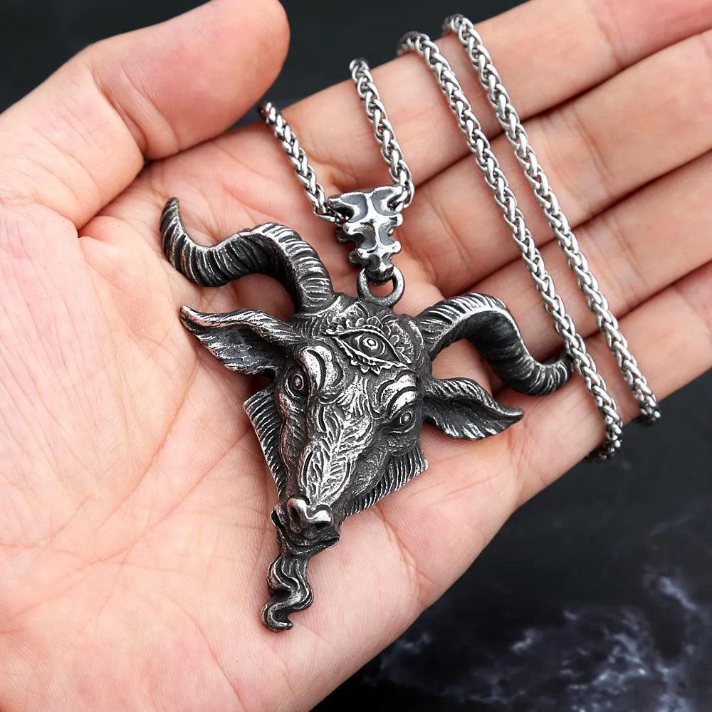 Gothic Lucifer Satan Bullhead Pendant Necklace