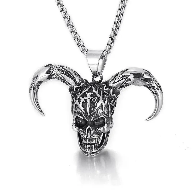 Gothic Lucifer Satan Bullhead Pendant Necklace