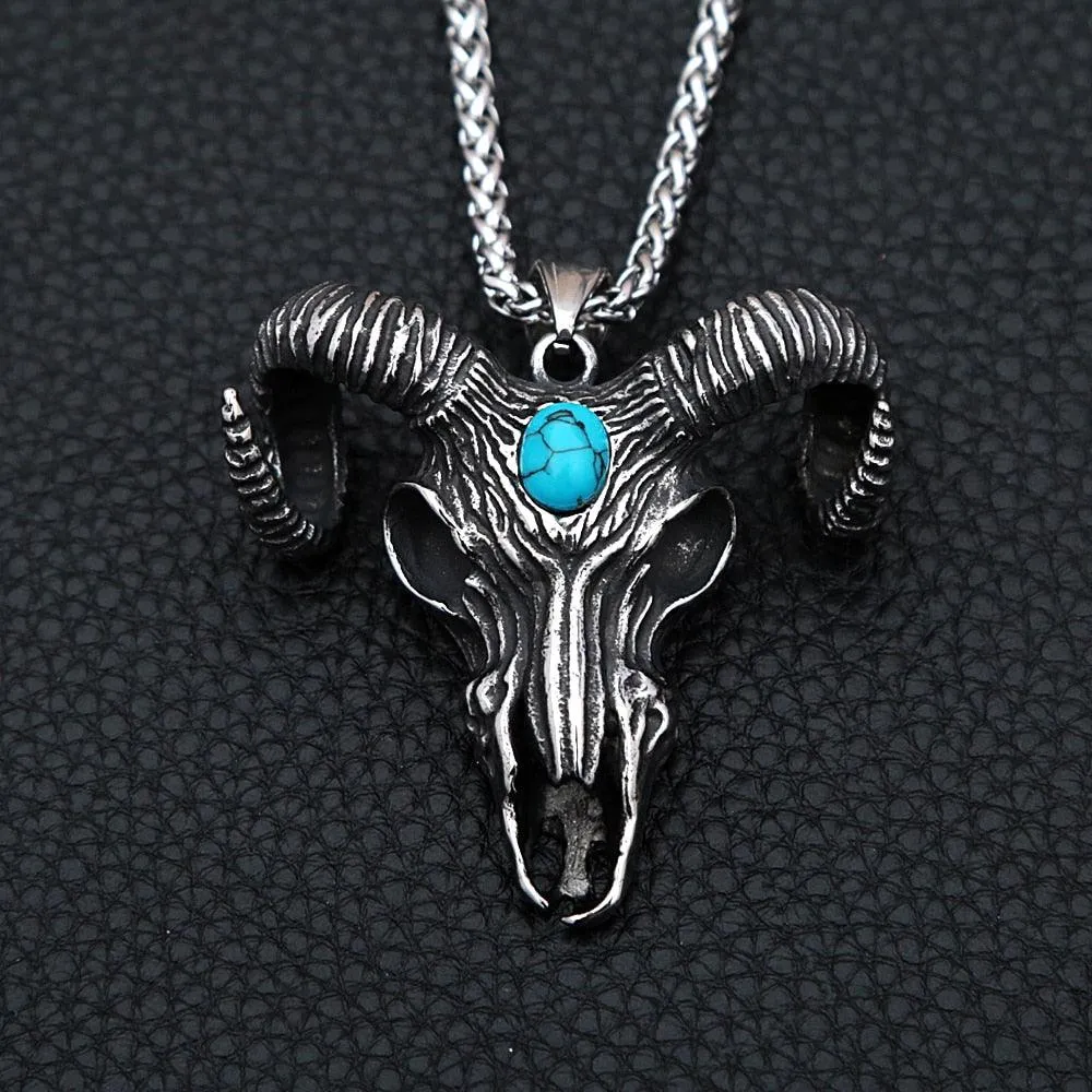 Gothic Lucifer Satan Bullhead Pendant Necklace