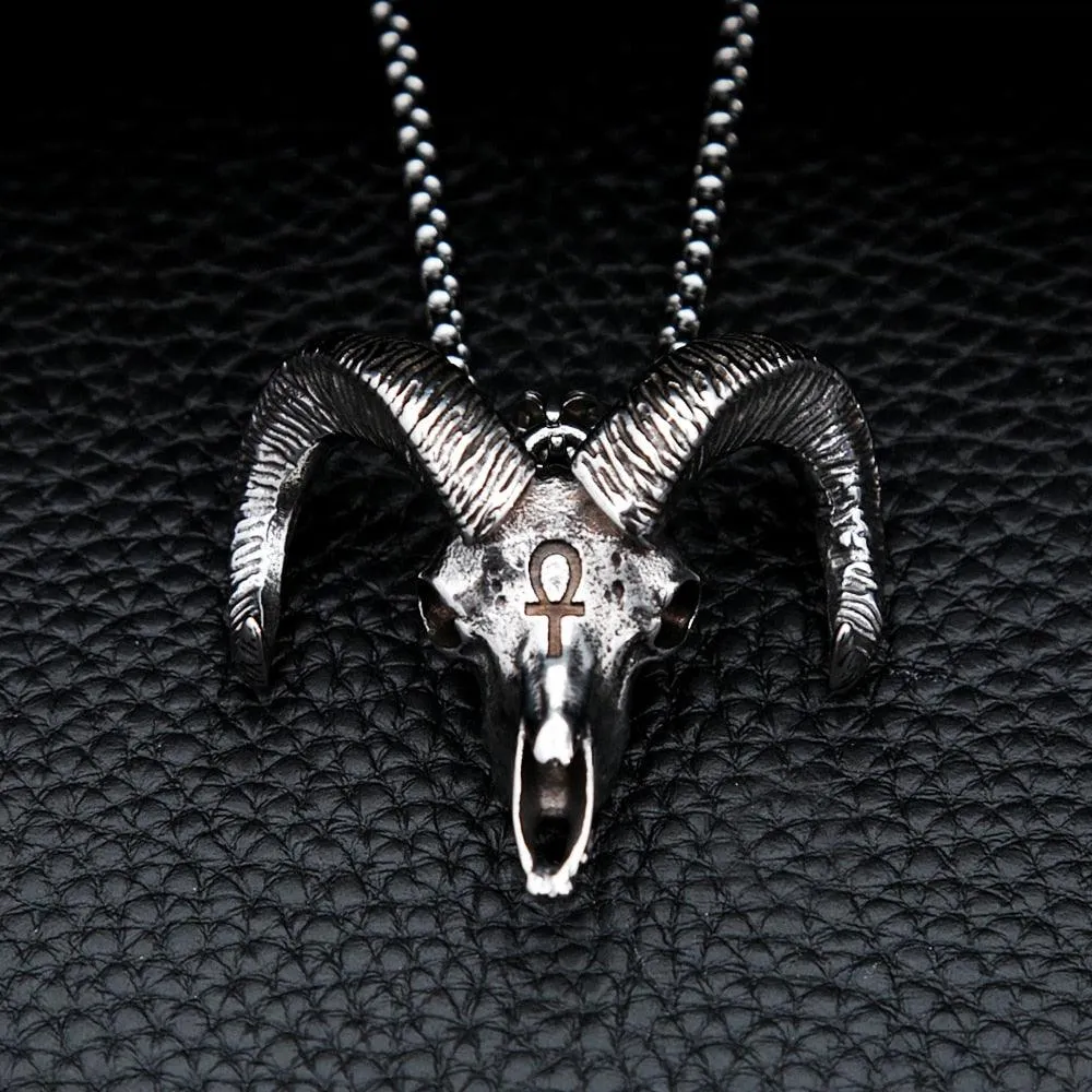Gothic Lucifer Satan Bullhead Pendant Necklace