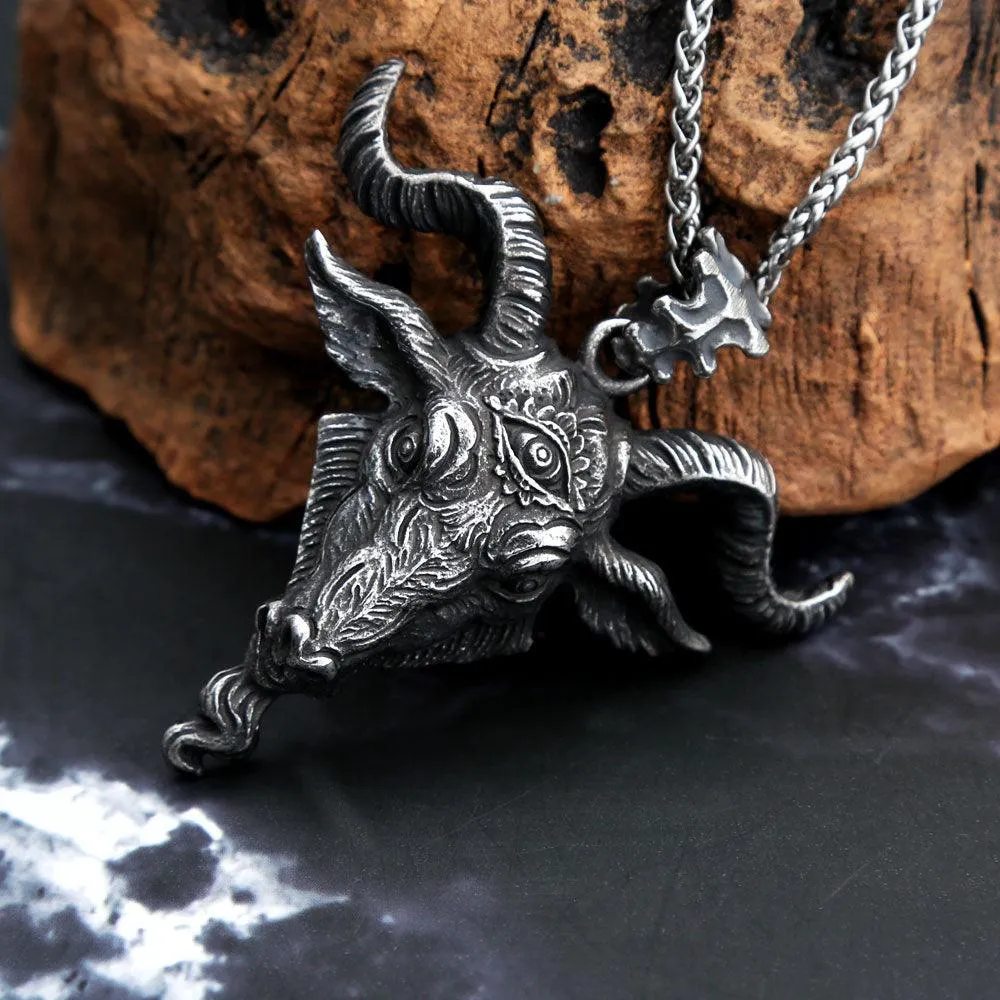 Gothic Lucifer Satan Bullhead Pendant Necklace