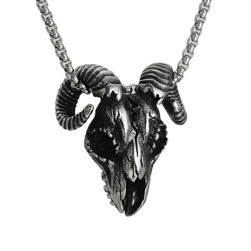 Gothic Lucifer Satan Bullhead Pendant Necklace