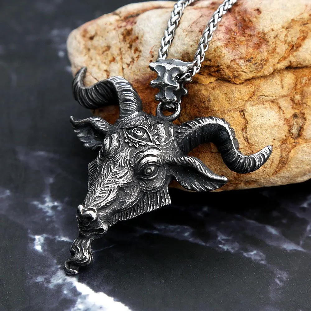 Gothic Lucifer Satan Bullhead Pendant Necklace