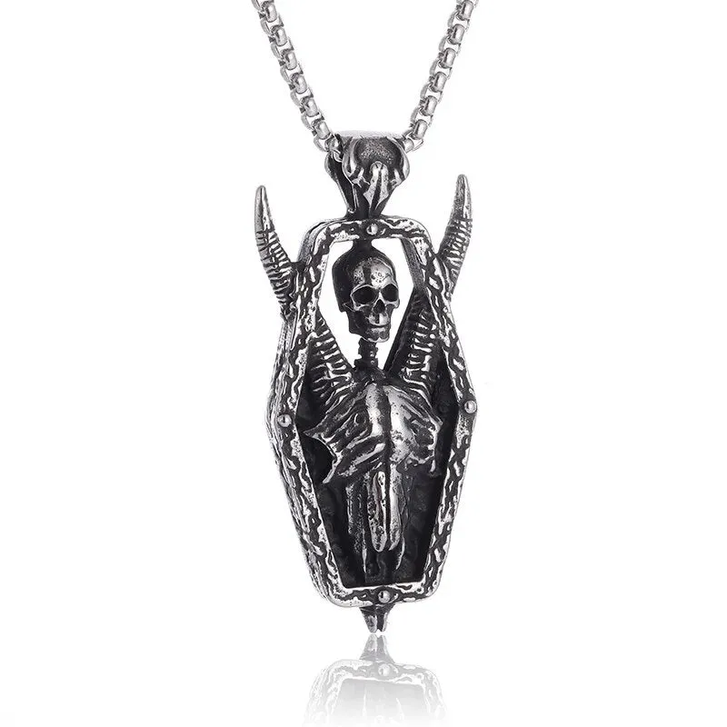 Gothic Lucifer Satan Bullhead Pendant Necklace