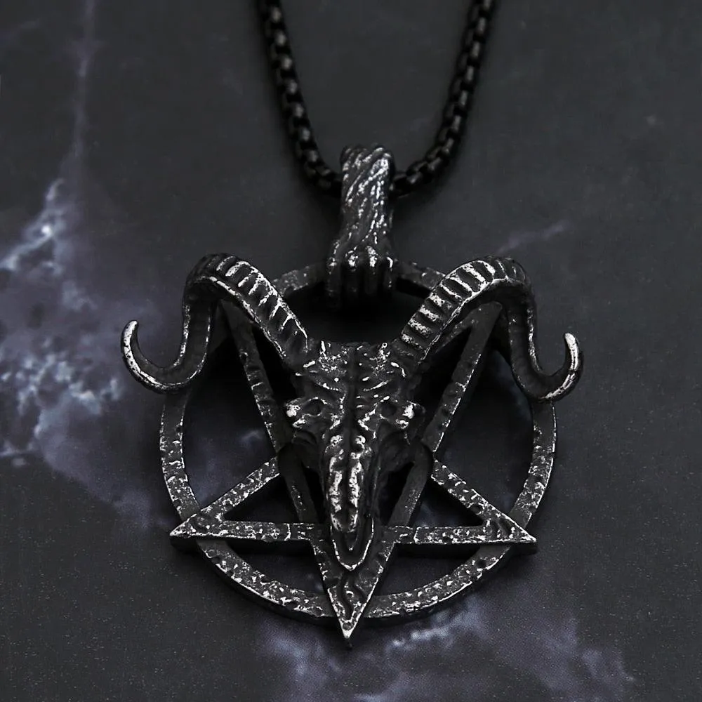 Gothic Lucifer Satan Bullhead Pendant Necklace