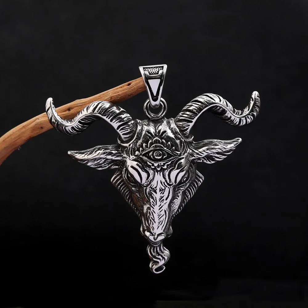 Gothic Lucifer Satan Bullhead Pendant Necklace